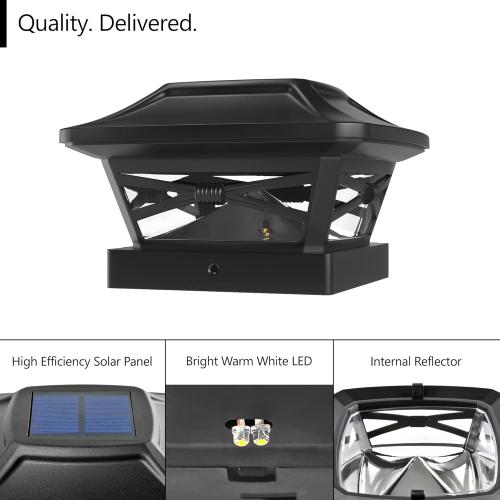 Davinci Lighting Renaissance Solar Outdoor Post Cap Lights - Includes Bases for 4x4 5x5 6x6 Posts - Bright LED Light - Slate Black (12 Pack)