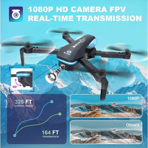 TENSSENX Drone with Camera, 1080P HD FPV Foldable RC Quadcopter with 90° Adjustable Lens, Gestures Selfie, One Key Start, Altitude Hold, 360° Flip, 2 Batteries