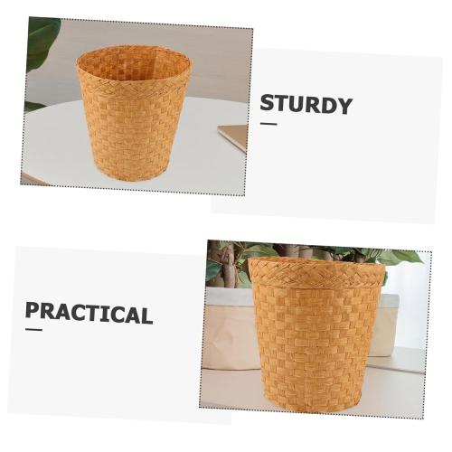 Color Brown Elegant Bamboo Woven Rattan Trash Can Kitchen Waste Basket Basket Home Storage Bins Litter Waste Can