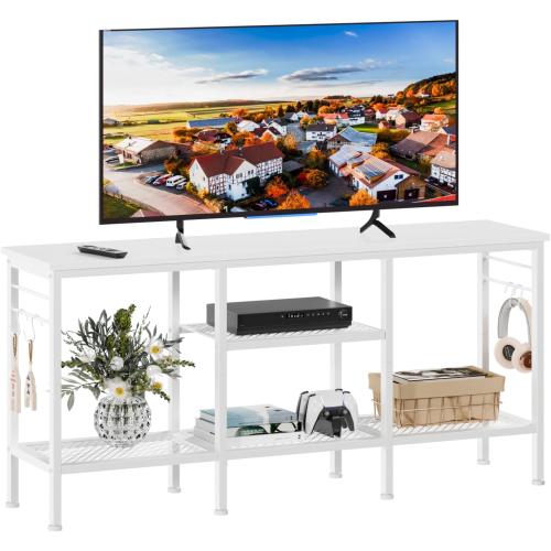 Furologee TV Stand for TVs up to 55 Inch, Entertainment Center with Open Storage Shelves, Media Console Table with Soundbar Shelf for Living Room, Bedroom, White