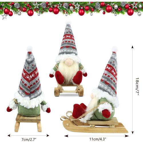 Gehydy Christmas Gnomes Decorations Set of 3 Mini Gnomes Ski with Sled Handmade Scandinavian Tomte Knomes Nomes Santa Xmas Decor for Home Kitchen Farmhouse Tiered Tray
