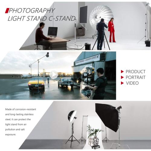 Neewer 10 Feet/3 Meters Adjustable C-Stand Light Stand with 4 Feet/1.2 Meters Extension Boom Arm, 2 Pieces Grip Head and Carry Bag for Photography Studio Video Reflector, Umbrella, Monolight, etc