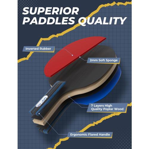Glymnis Ping Pong Paddles Set Table Tennis Rackets with Balls, Storage Case for Indoor Outdoor Table Tennis Paddle Game Accessories