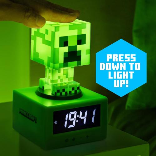 Green Paladone Minecraft Creeper Alarm Clock - Officially Licensed, in-Game Music & Night Light for Kids & Tweens, Gaming Room Accessory