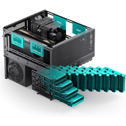 JONSBO N5 NAS Pc Case, E-ATX,12HDD 4SSD Drive Bay GPU HP Host, Supports Max. 4 GPU,E-A.TX(330mm) MB/ATX PSU Supports, with 3 Fans Built-in, 8 Slots PCI, Solid Wood Veneer Computer Case,Home Server