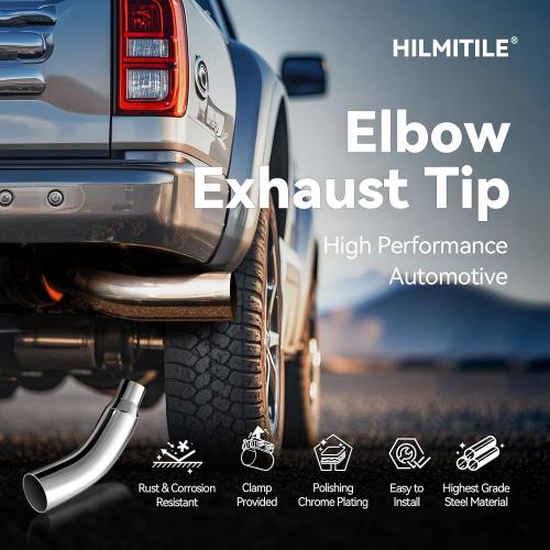 Exhaust Tip, 5 Inch Diesel Exhaust Tip Elbow Tip with a Clamp, 5'' Inlet 8'' Outlet Chrome Exhaust Tip for Pickups, Trucks and Cars