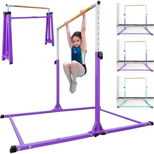 Kids Gymnastics Bar, Foldable Horizontal bar with Unique Arched Base for Home Training,Adjustable Height 35 to 59 for Kids Ages 3-18, 400 LBS Capacity,No Slip Rubber Feet Indoor Outdoors
