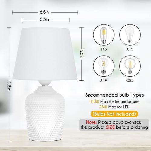 Sucolite Small 11.8 Table Lamps Set of 2, Bedside Nightstand Lamps for Bedroom Kid’s Room, Cute Desk Lamps with Studded Texture Base for Reading Nursery Living Room Office, White