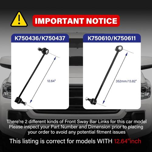 12.64 Front Sway Bar Link K750436 K750437 Stabilizer Sway Bar End Link Compatible with 2011-2014 Hyundai Sonata Limited L4 2.4L GLS without Sport Suspension