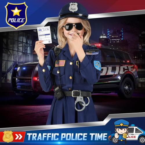 Luucio Police Officer Costume for Girls, Police Costume for Kids with Cop Gear Uniform, Halloween Costumes for Girls