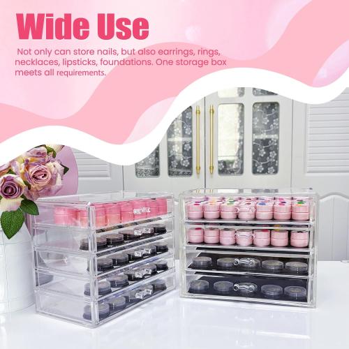5 Tier Nail Art Decoration Storage Box，Acrylic Make Up&Jewelry Organizer with Drawers, Cosmetic Storage for Dresser Countertop and Bathroom，Transparent Acrylic Nail Art Jewelry Accessories