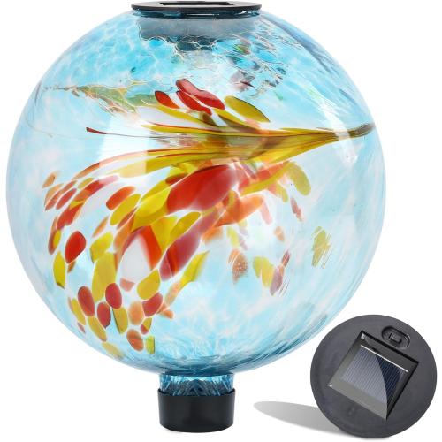 VCUTEKA Solar Gazing Ball, 10 Glass Gazing Balls Sphere with Solar Light for Garden Lawn Outdoor Ornament Yard Decorative, Swirl Lights