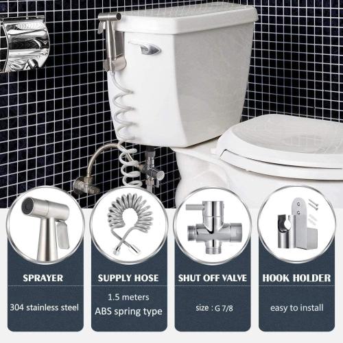 Silver Handheld Bidet Sprayer Toilet Kit - Water Tank Hook and 59in ABS Flexible Telescopic Hose