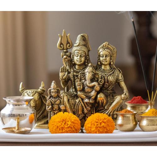 eSplanade Brass Shiv Parivar, Shiva Parvati, Shiva, Bholenath, Shankar Parvati with Ganesha Nandi Murti Moorti Idol Statue Sculpture - 5.5 Inches
