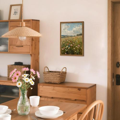 Vintage Wildflowers Wall Art, Vintage Botanical Wall Decor Paintings, Farmhouse Nature Colorful Flower Canvas Prints Artwork for Bedroom Living Room 24x16 inch Wood Framed