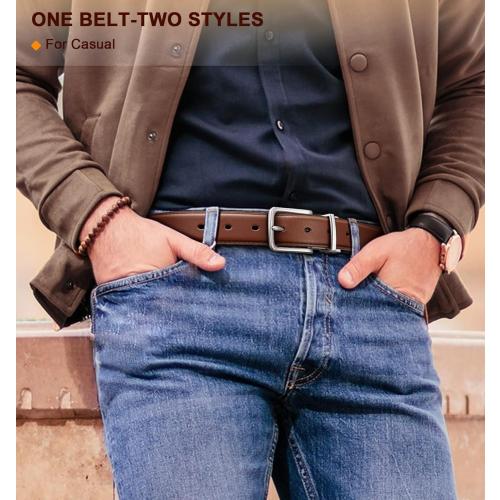 BULLIANT Men's Belt,Reversible Belt Adjustable For Gift Men 1.25”-Cut For Fit-2 Sides in 1 Belt(Not 2)