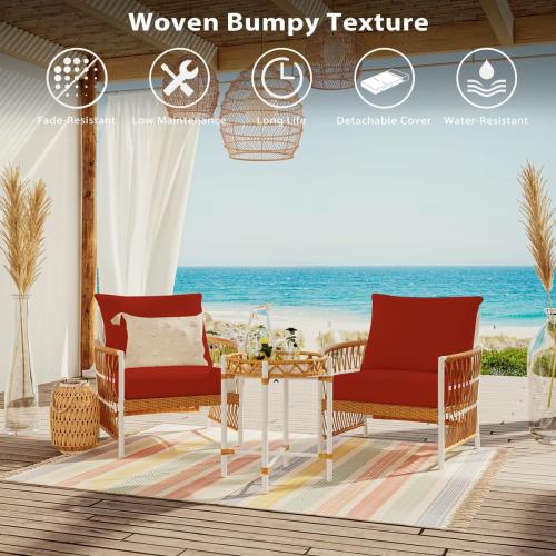 Sundale Outdoor Olefin Deep Seat Cushion Set of 2, Patio Chair Cushion and Pillow, Water-Resistant Sectional Sofa Pad with Straps Red, 24 x 24 x 4 Inches