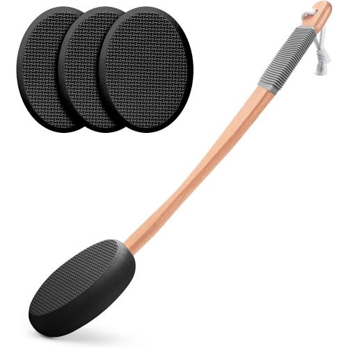 AmazerBath Lotion Applicator for Back, Feet, 4 Replacement Pads with 17 Curved Handle, Back Sunscreen Applicator for Kids, Elderly, Women, Apply Skin Cream Medicine Moisturizer Tanner, Black