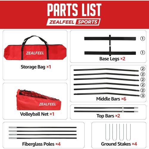 ZEALFEEL 12 FT/20 FT Portable Adjustable Volleyball Net for Backyard | Freestanding Net with Carry Bag for Hitting and Serving Drills in Backyards, Parks, Beach or Outdoor & Indoor