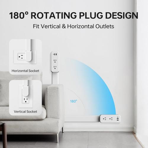 Electrical Outlet Extender Stick 2pack | 180° Swivel | Extends 23-35 in for Hard-to-Reach Places | 2 AC Outlets   3 Ports (USB-C/USB-A) for Bed, Dorm, Office & Sofa