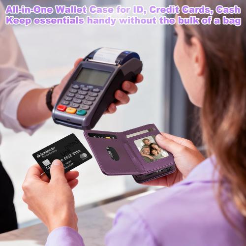 Vofolen for Samsung Galaxy Z Flip 5 Case with Card Holder Slot Crossbody Wallet Cover with Adjustable Strap Magnetic Closure Soft PU Leather Protective zflip5 Phone Purse for Women Girls, Purple