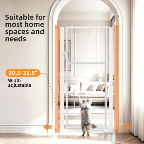 56 Extra Tall Pet Gate for Cats, 29.5-33.5 Wide Pressure Mount Clear Acrylic Tall Dog Gate Safety Barrier, No Drilling Gate Indoor for Doorways Hallway, White