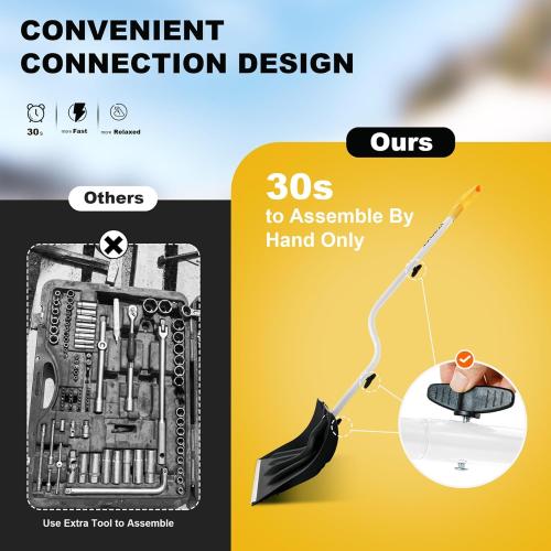 Snow Shovel for Driveway Ergonomic Design 17” Reinforced Heavy Duty Snow Removal Easy Assembled Tool in Winter Snowy Day for Garage Car Parking Port Workshop Barn