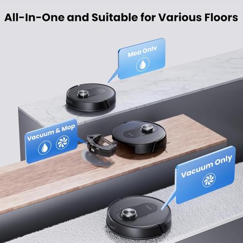 Proscenic Q8 Robot Vacuum Cleaner with Mop, Ultra Strong 6000Pa Robotic Vacuum with Lidar Navigation, 5 Real-Time Mapping, WiFi/Alexa/APP Remote Control Robot Hoover for Floor Carpet Pet Hair