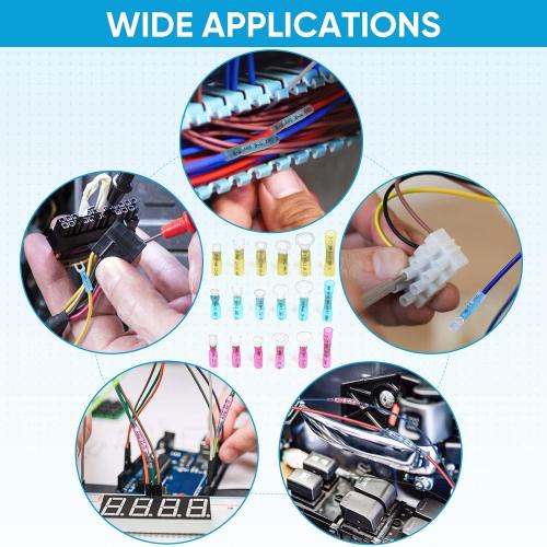 TICONN Set of  120Pcs Heat Shrink Wire Connectors, Waterproof Automotive Marine Electrical Terminals Kit, Crimp Connector Assortment, Ring Fork Spade Butt Splices