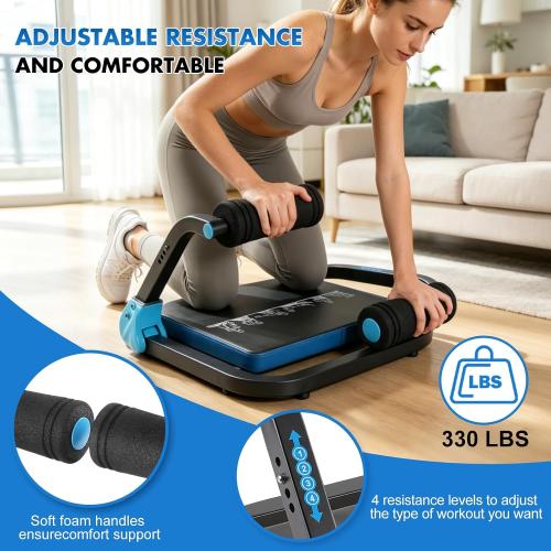 6-in-1 Foldable Ab Machine with 4 Resistance Levels, 330 lb Capacity | Padded seat, foam handles, supports sit-ups and core workouts, compact design, easy storage