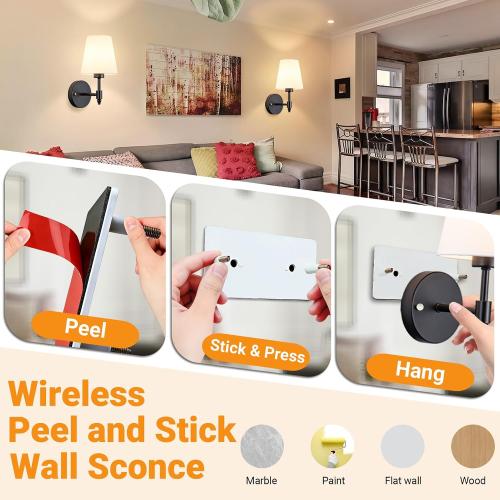 Nekhung Battery Operated Wall Sconce, Peel and Stick Sconces Set of 2