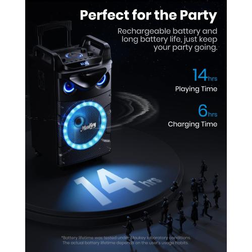 Moukey Karaoke Machine, 10 Woofer Portable PA System, Bluetooth Speaker with 2 Wireless Microphones, Lyrics Display Tablet Holder, Party Lights & Echo/Treble/Bass Adjustment Support REC/AUX/USB/TF