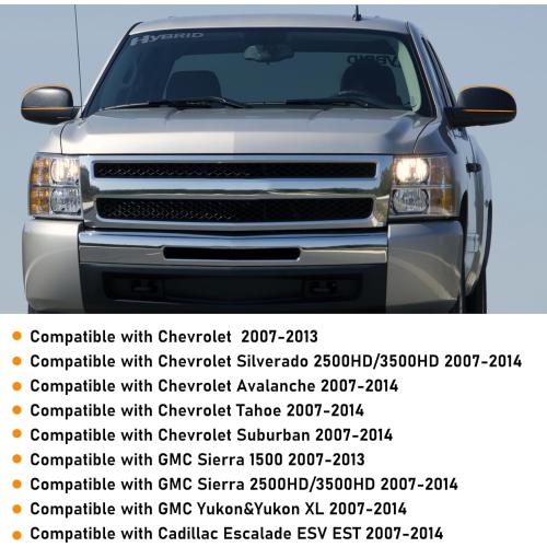 Moonlinks Compatible with Chevy Silverado Tahoe Suburban 2007-2014 LH & RH Side Mirror Cap Cover,Glossy Black Exterior View Upper Mirror Covers Replacement for GMC Sierra Yukon Cadillac Escalade ESV