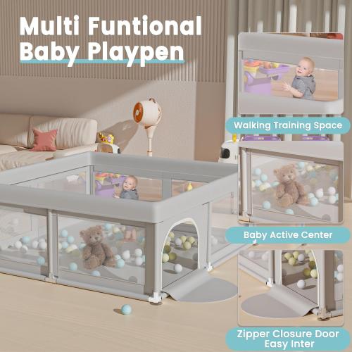 Baby Playpen 50x50 Inch, Play Pens for Babies and Toddlers Baby Fence Play Yards for Indoor & Outdoor with Breathable Mesh Anti-Fall Playpen