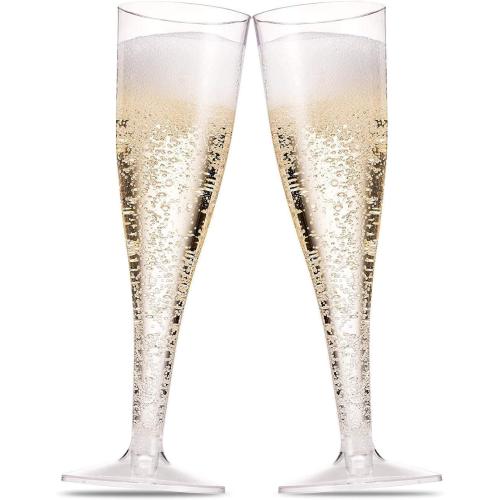 Munfix 100 Plastic Champagne Flutes - 5 Oz Disposable Clear Champagne Glasses for Parties, Mimosa Bar, Events, Wedding and Shower Party Supplies - Toasting Cocktail Cups