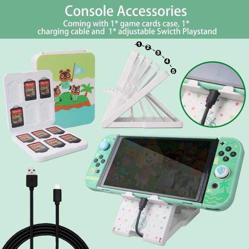 TIKOdirect Carrying Case Compatible with Nintendo Switch OLED Joy-Con Controllers Newest Updated with 4 Cute Thumb Grip Caps and 2 Screen Protectors, Anti-Scratch Touch Grip Cover, Animal Crossing