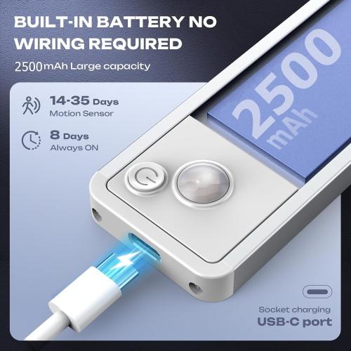 Under Cabinet Lighting Wireless LED Motion Sensor Magnetic Light 14Inch 2500maAh Rechargeable Indoor Closet Lights for Kitchen, Stairs