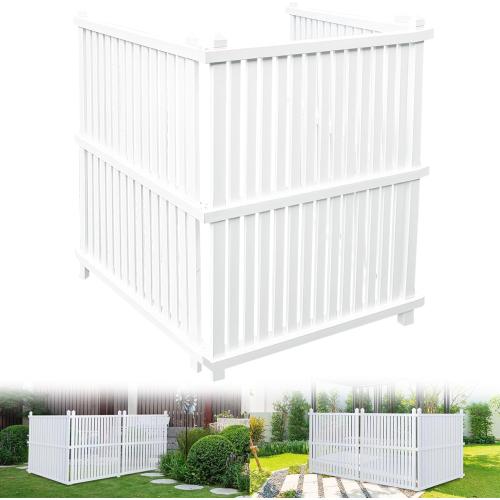 ‼️could have missing pieces or possibly stains ‼️Air Conditioner Fence 48 W X 48 H Trash Can Fence Pool Equipment Enclosure Vinyl Privacy Fence Outdoor No Dig Privacy Fence 3 Panels with Metal Stake, White