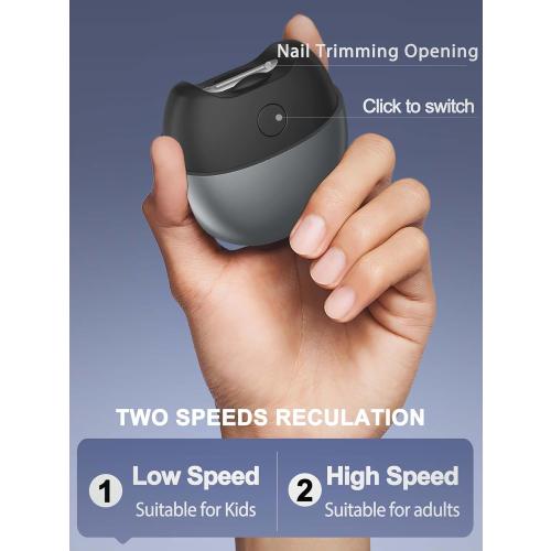 Electric Automatic Nail Clipper with Light, 2 Speeds, Magnetic Cover, Nail Scraps Storage, USB Rechargeable, Safety Electric Fingernail Trimmer for Kids, Adult, Seniors, Men, Caregivers, Grey