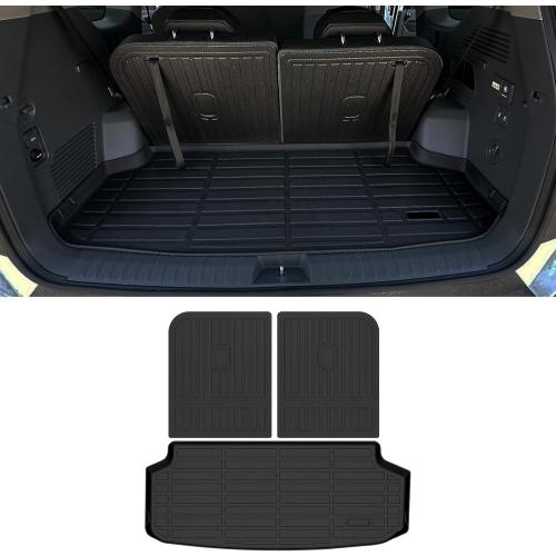 Black All Weather Floor Mats for Volvo XC90 Recharge Hybrid/PHEV 2022-2025 7 Seats Floor Mats & Trunk Mat & Backrest Mats for Volvo XC90 Recharge Accessories Guard Odorless Anti-Slip Floor Liner