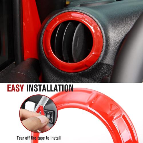 JeCar 4PCS Center Console Dash Air Conditioner Vent Cover Trim Interior Accessories Compatible with Jeep Wrangler JK JKU 2011-2018 (Red)