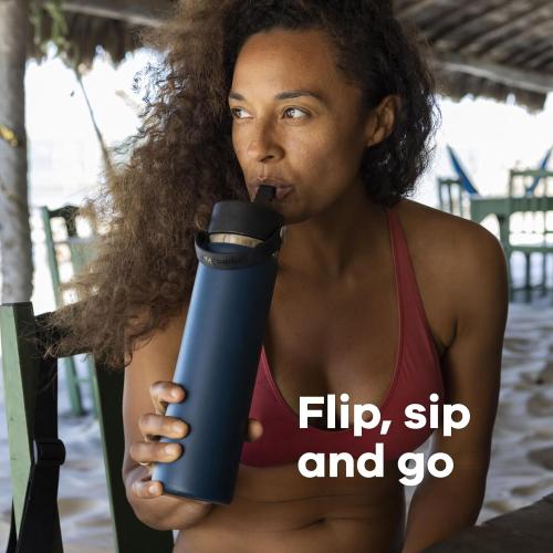 Dark Blue Lid Hydro Flask Water Bottle - Insulated Stainless Steel - Wide Mouth Flex Straw Lid, Non Spill, Leakproof and Refillable in 24 Oz Polar Plunge
