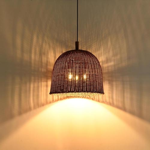3-Light Dark Curry Rattan Pendant Light,17.7 Rustic Hanging Light,Brown Wicker Pendant Light Hand-Woven Rattan Chandelier for Workplace Restaurants Dining Living Kitchen Farmhouse