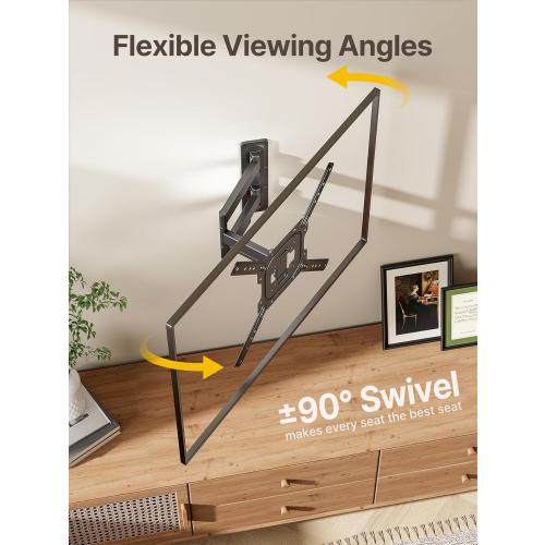 monTEK Full Motion TV Wall Mount for 23–65 Inch Flat & Curved TVs and Monitors, Swivel & Tilt Articulating Bracket, Max VESA 400x400mm, Holds up to 77 lbs, Perfect Center Design