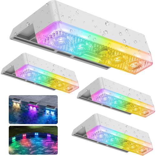 4 Pack APONUO Solar Pool Lights, Pool Solar Lights for Above Ground Pools, IP67 Waterproof, RGB Color Changing Pools Light Solar Powered for Pond, Yard (4 Pack)