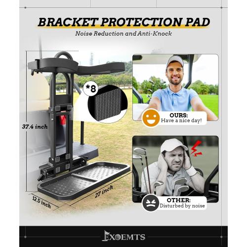 Foldable Golf Cart Rear Seat Bag Holder, Upgraded Golf Cart Rear Seat Bag Rack ONLY FITS 8-Inch Max Width Grab Bar, for 4-Seater EZGO Club Car Yamaha, Preinstalled, Space-Saving, No-Drill