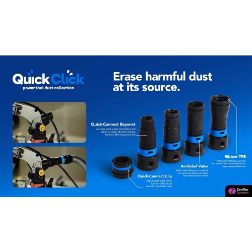 Cen-Tec Systems 94709 Quick Click 16 Ft. Hose for Home and Shop Vacuums with Expanded Multi-Brand Power Tool Adapter Set for Dust Collection