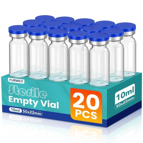 FURWEY 10ML Sterile Vials, Glass Empty Vials for Injection, 20 Pack