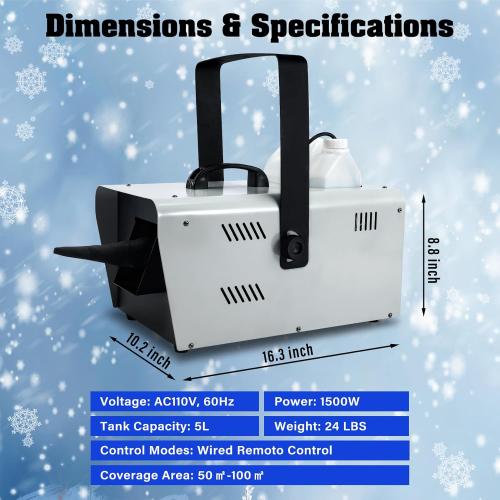 TCFUNDY Snow Machine 1500W Snow Making Machine Snowflake Maker for Christmas Wedding Kids Party Stage Effect with Wired Remote Control
