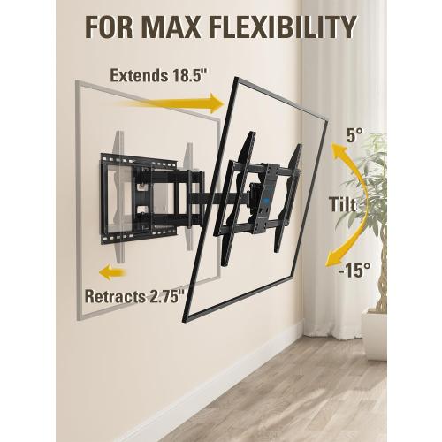 Mounting Dream TV Wall Mount TV Bracket for Most 42-90 Inch TV, Pre-Assembled Full Motion TV Mount with Articulating Arms, Max VESA 800x400mm 132 lbs. Loading, Fits 16, 18, 24 Studs, MD2298-XL